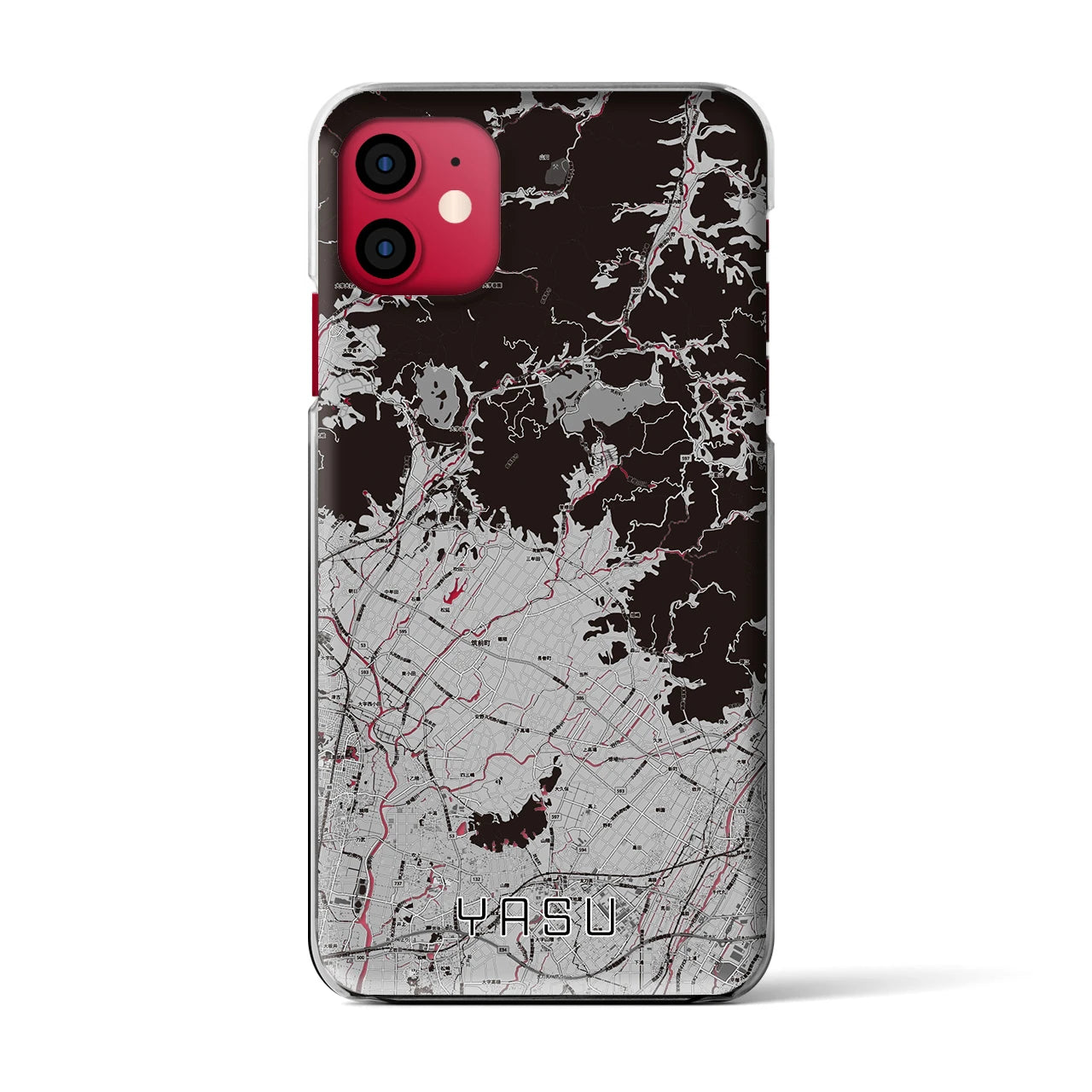 【夜須(福岡県)】地図柄iPhoneケース(クリアタイプ)モノトーン・iPhone 11 用