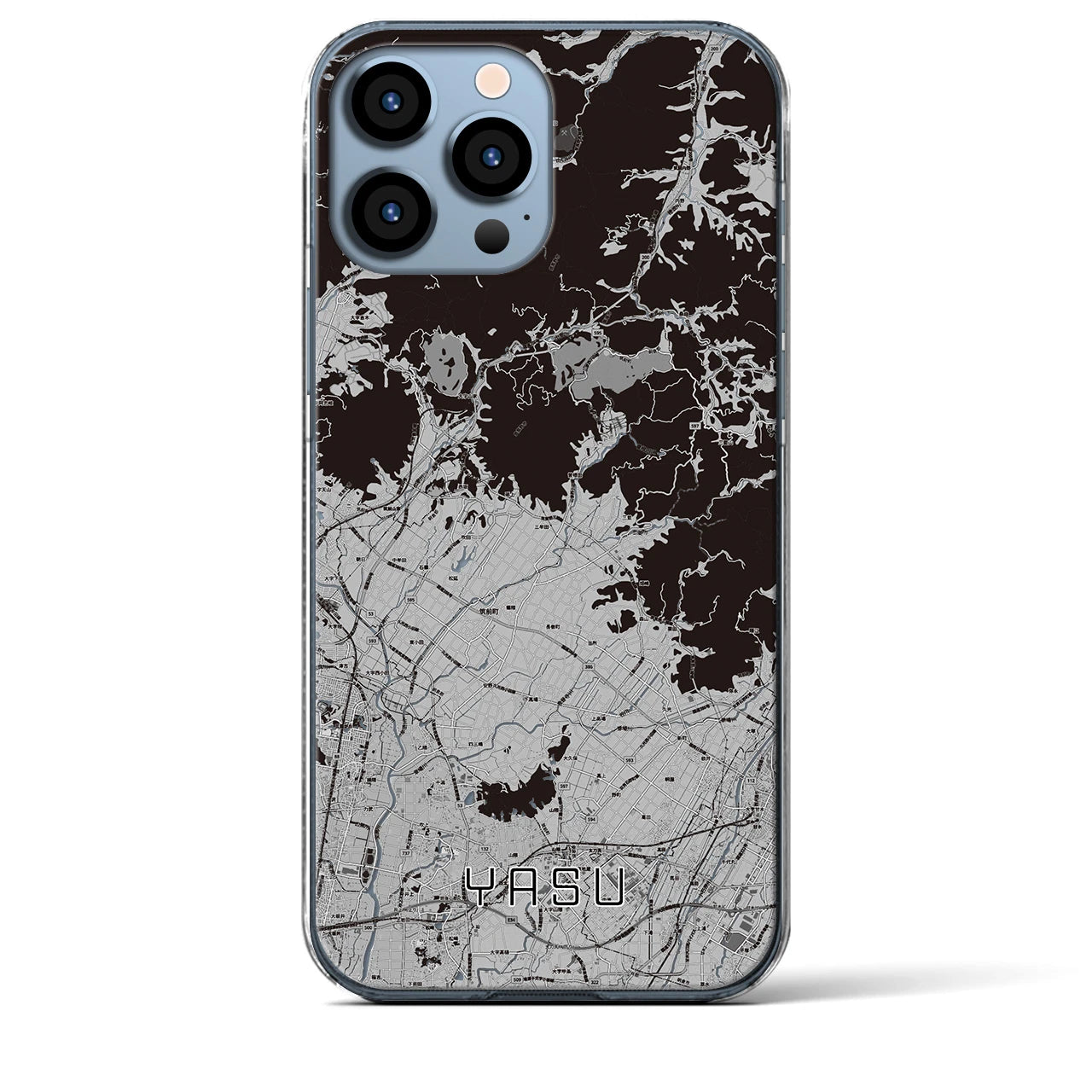 【夜須(福岡県)】地図柄iPhoneケース(クリアタイプ)モノトーン・iPhone 13 Pro Max 用