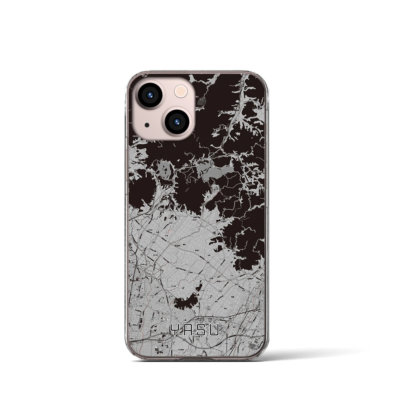 【夜須(福岡県)】地図柄iPhoneケース(クリアタイプ)モノトーン・iPhone 13 mini 用