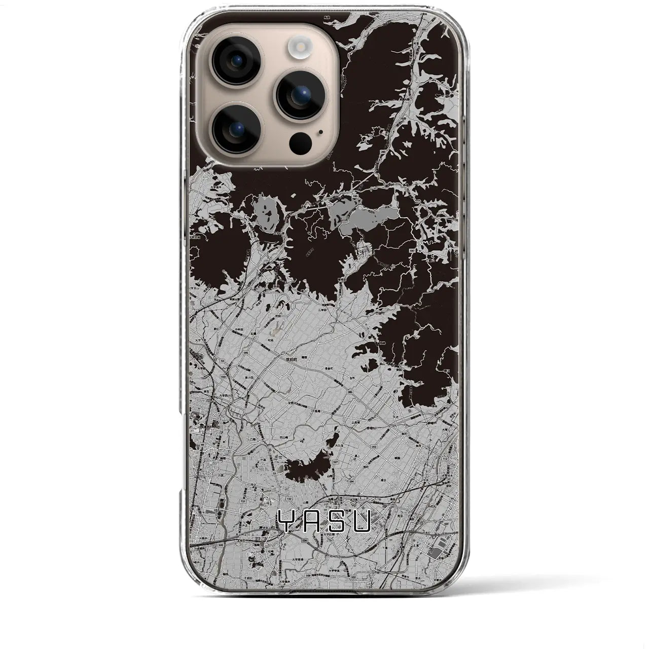 【夜須(福岡県)】地図柄iPhoneケース(クリアタイプ)モノトーン・iPhone 16 Plus 用