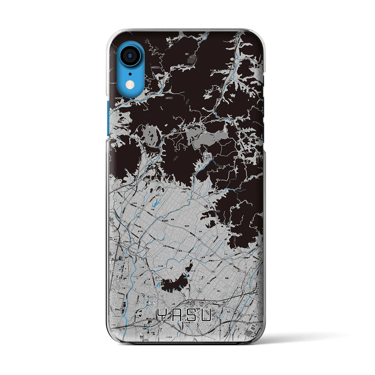【夜須(福岡県)】地図柄iPhoneケース(クリアタイプ)モノトーン・iPhone XR 用