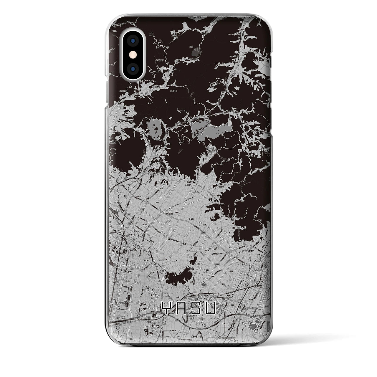【夜須(福岡県)】地図柄iPhoneケース(クリアタイプ)モノトーン・iPhone XS Max 用