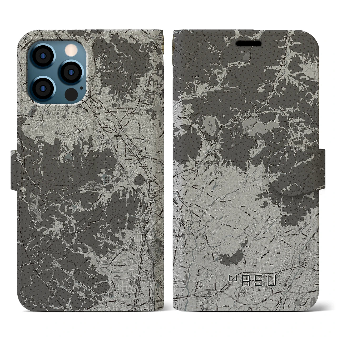 【夜須(福岡県)】地図柄iPhoneケース(手帳タイプ)