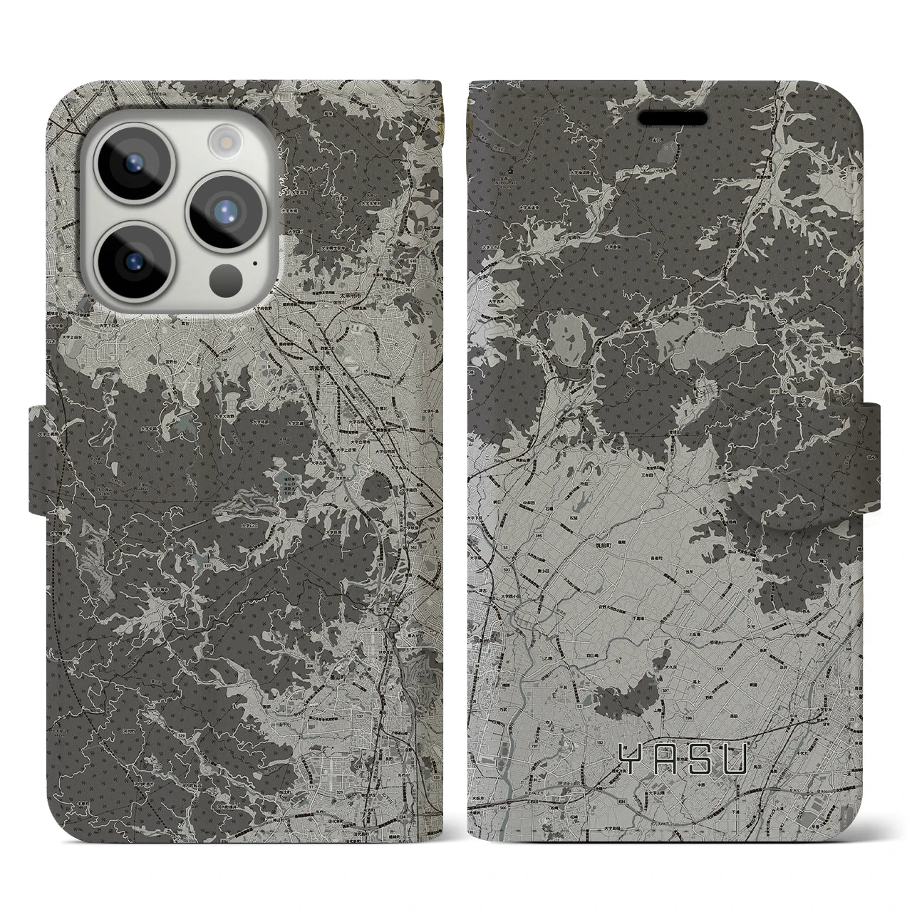 【夜須(福岡県)】地図柄iPhoneケース(手帳タイプ)