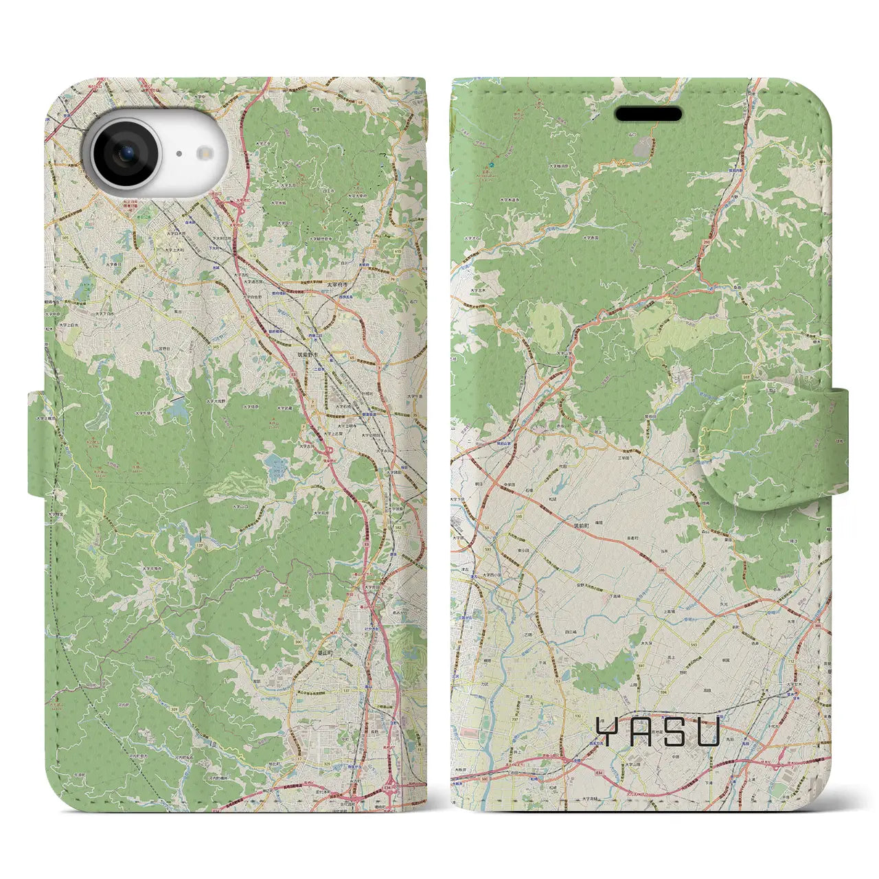 【夜須(福岡県)】地図柄iPhoneケース(手帳タイプ)