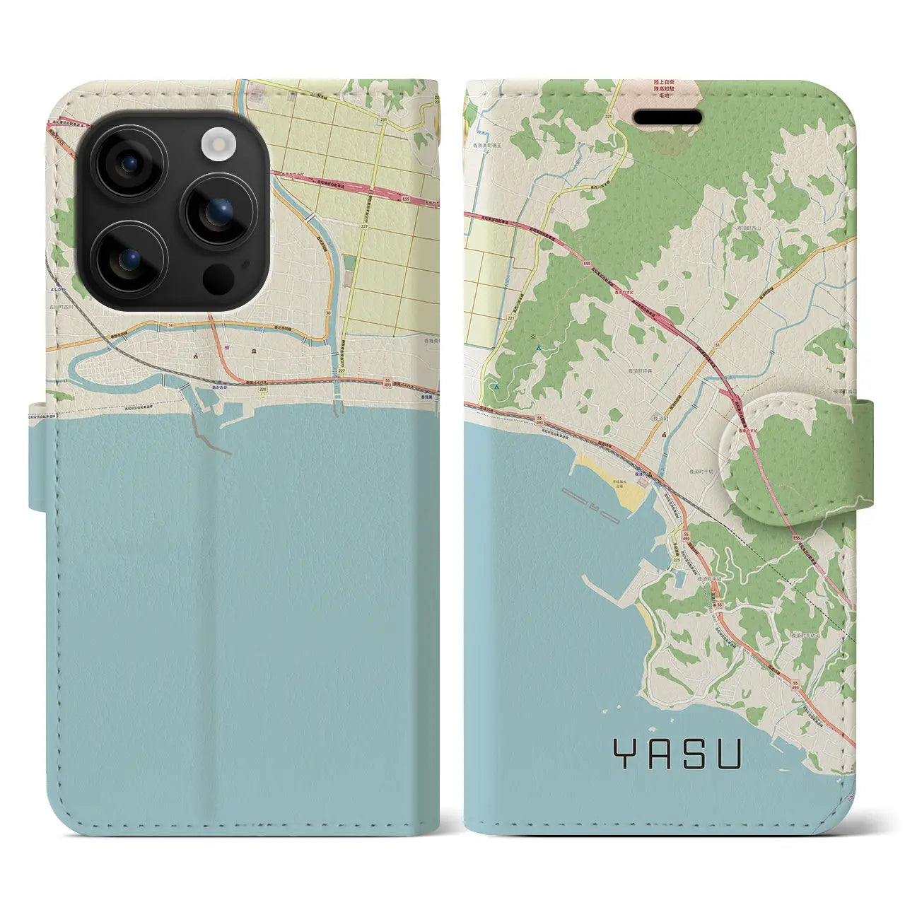 【夜須(高知県)】地図柄iPhoneケース(手帳タイプ)ナチュラル・iPhone 16 用