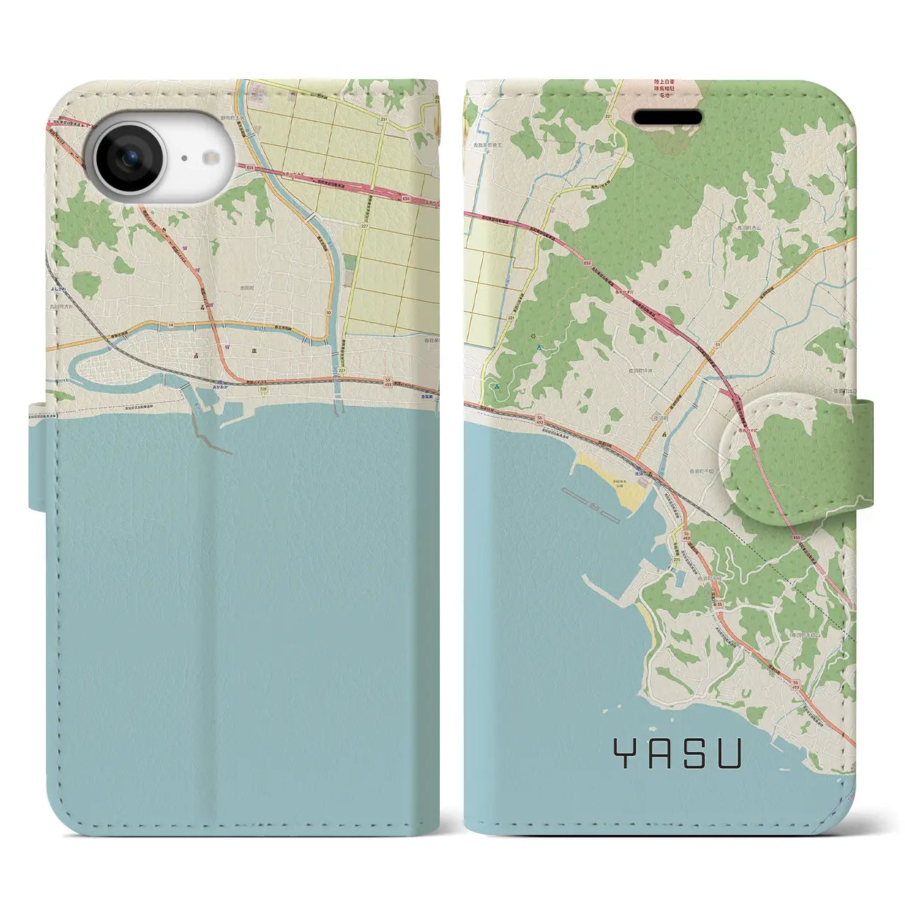 【夜須(高知県)】地図柄iPhoneケース(手帳タイプ)