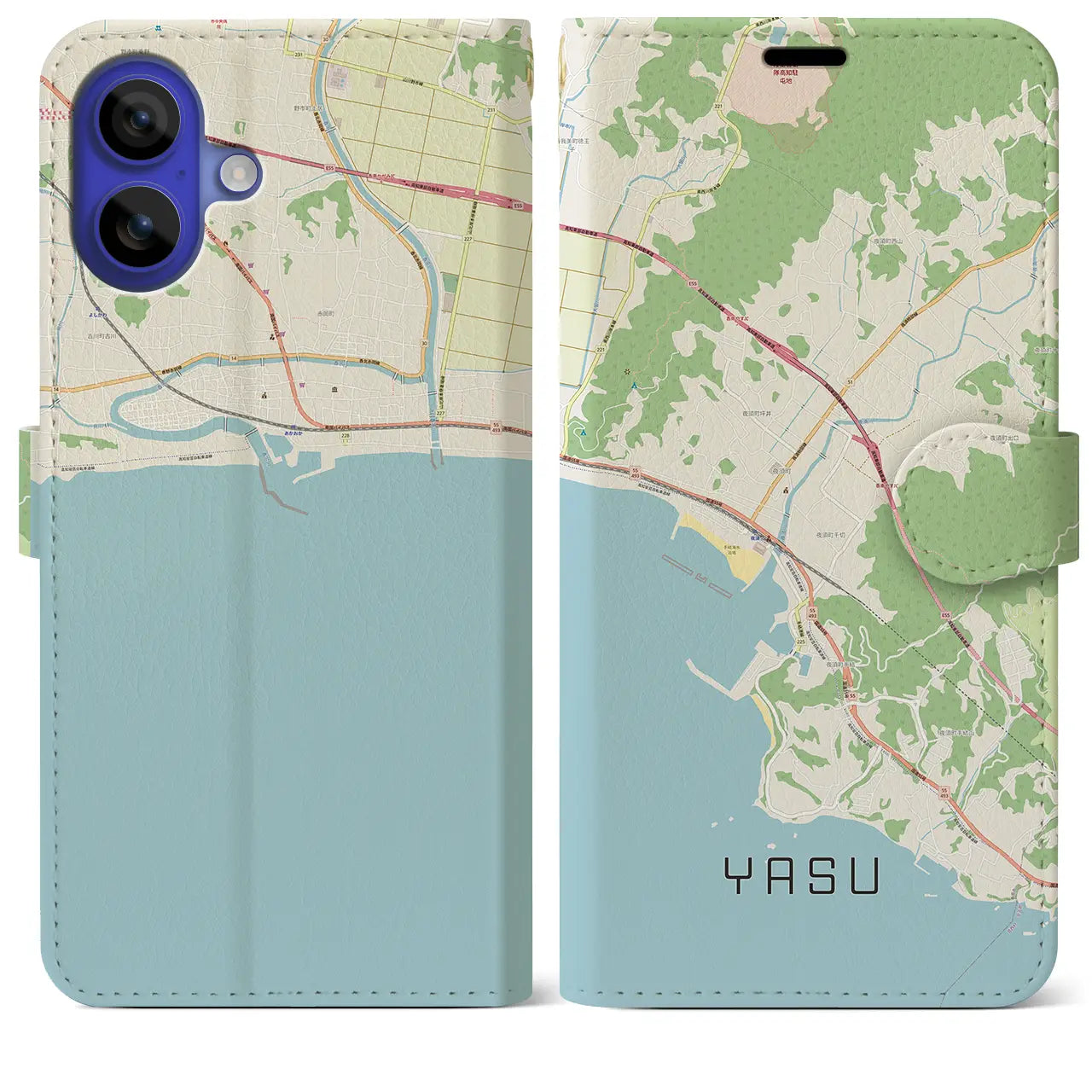 【夜須(高知県)】地図柄iPhoneケース(手帳タイプ)ナチュラル・iPhone 16 Pro Max 用