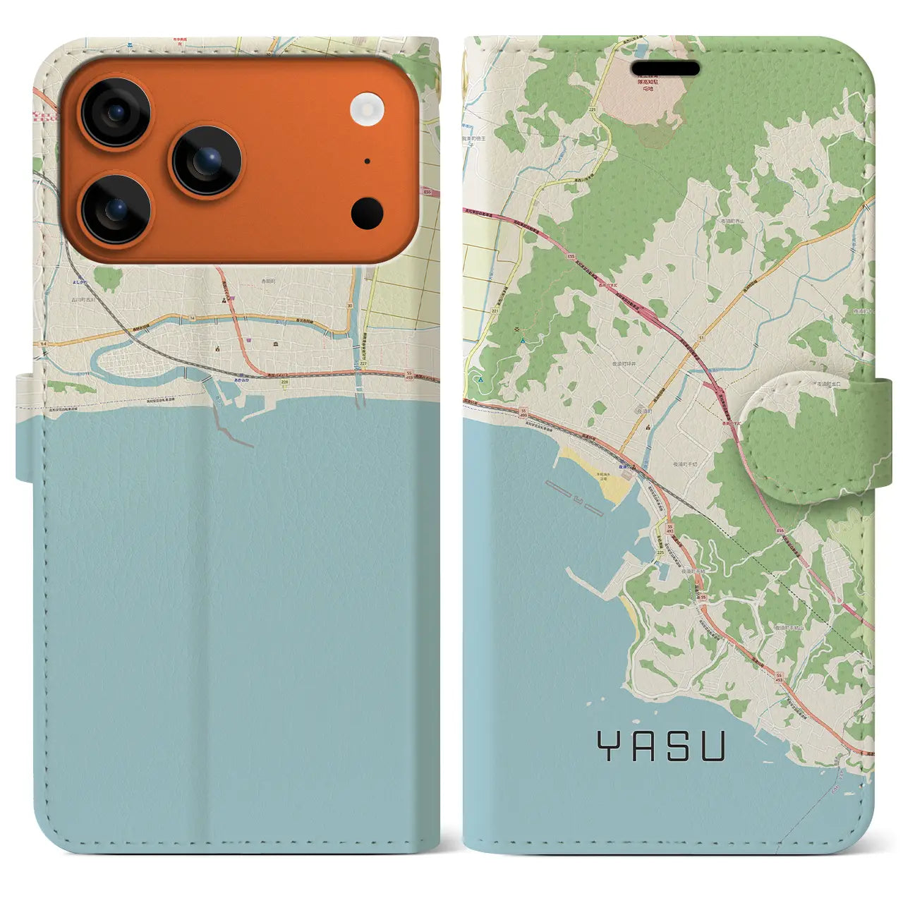 【夜須(高知県)】地図柄iPhoneケース(手帳タイプ)ナチュラル・iPhone 17 Pro Max 用