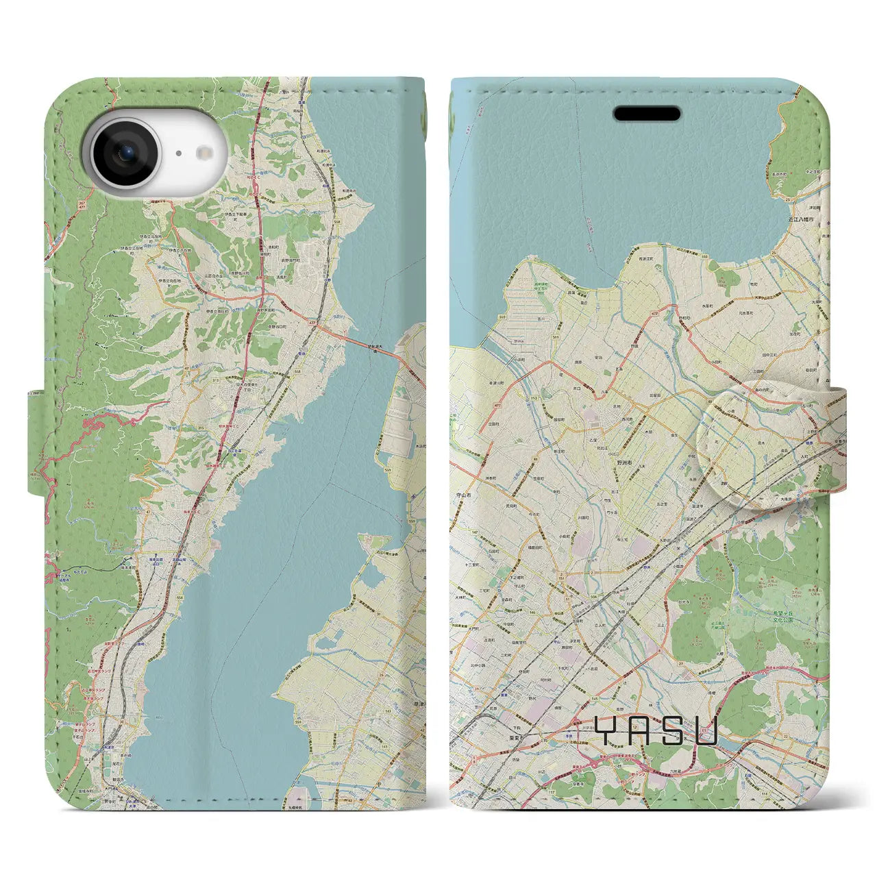 【野洲(滋賀県)】地図柄iPhoneケース(手帳タイプ)