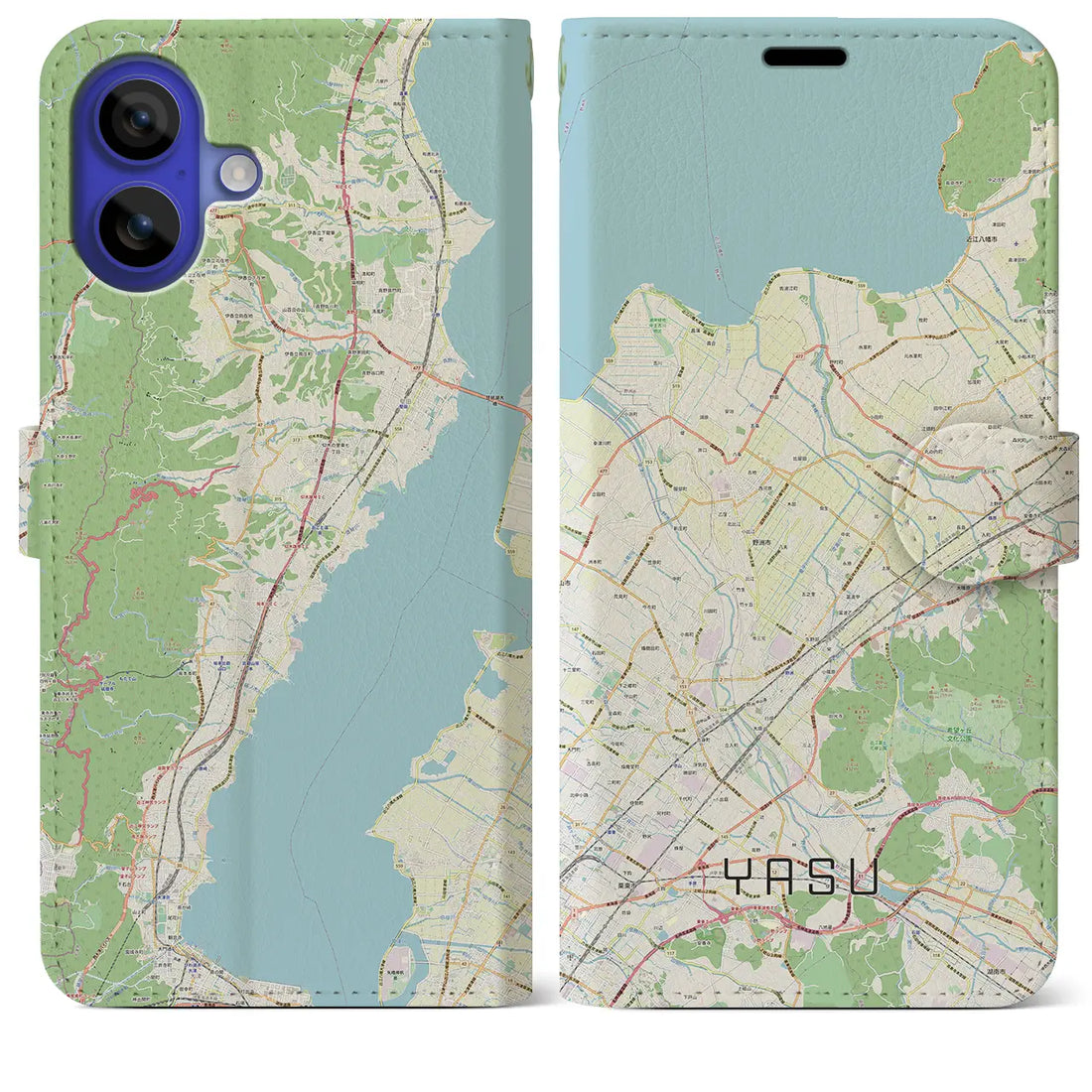 【野洲(滋賀県)】地図柄iPhoneケース(手帳タイプ)ナチュラル・iPhone 16 Pro Max 用