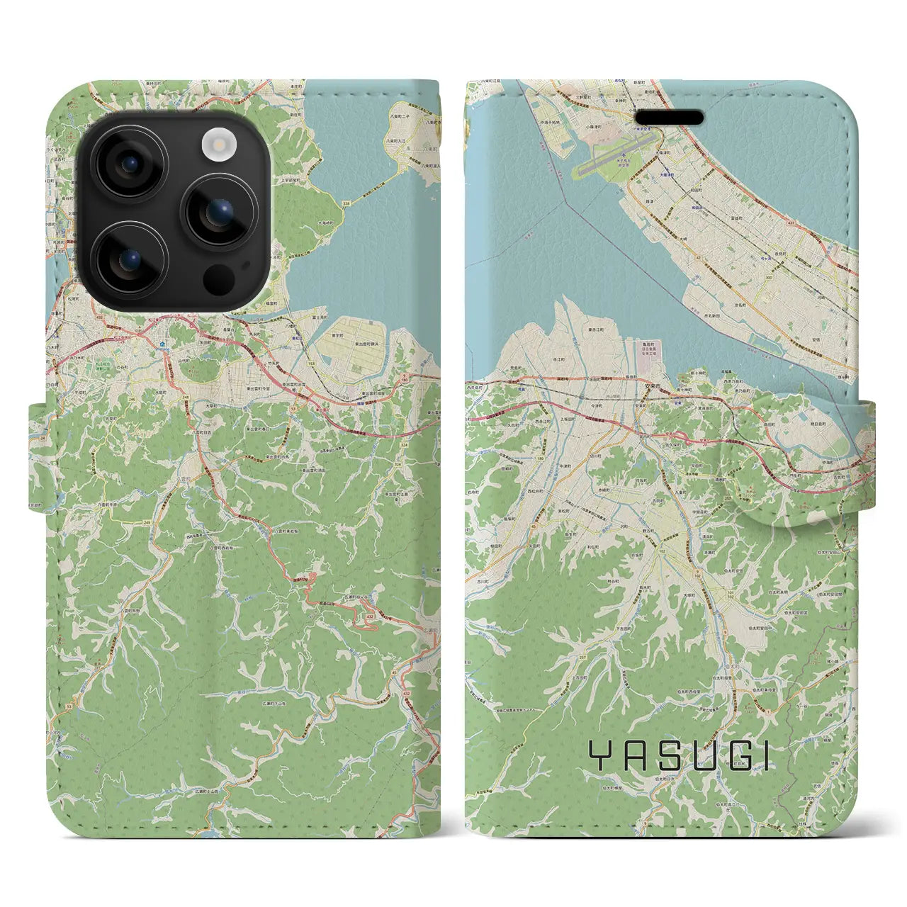 【安来(島根県)】地図柄iPhoneケース(手帳タイプ)ナチュラル・iPhone 16 用