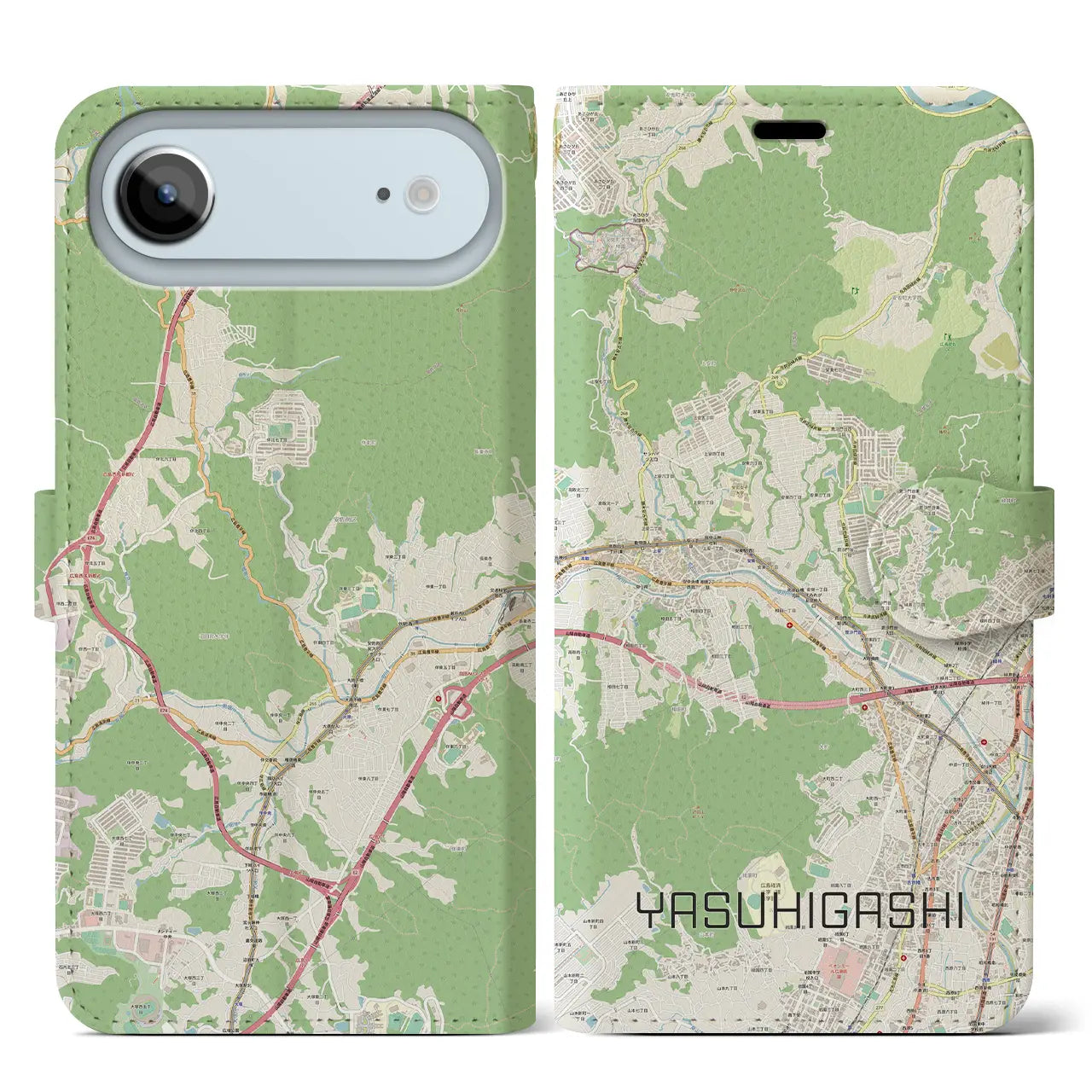 【安東(広島県)】地図柄iPhoneケース(手帳タイプ)モノトーン・iPhone 17 Pro Max 用
