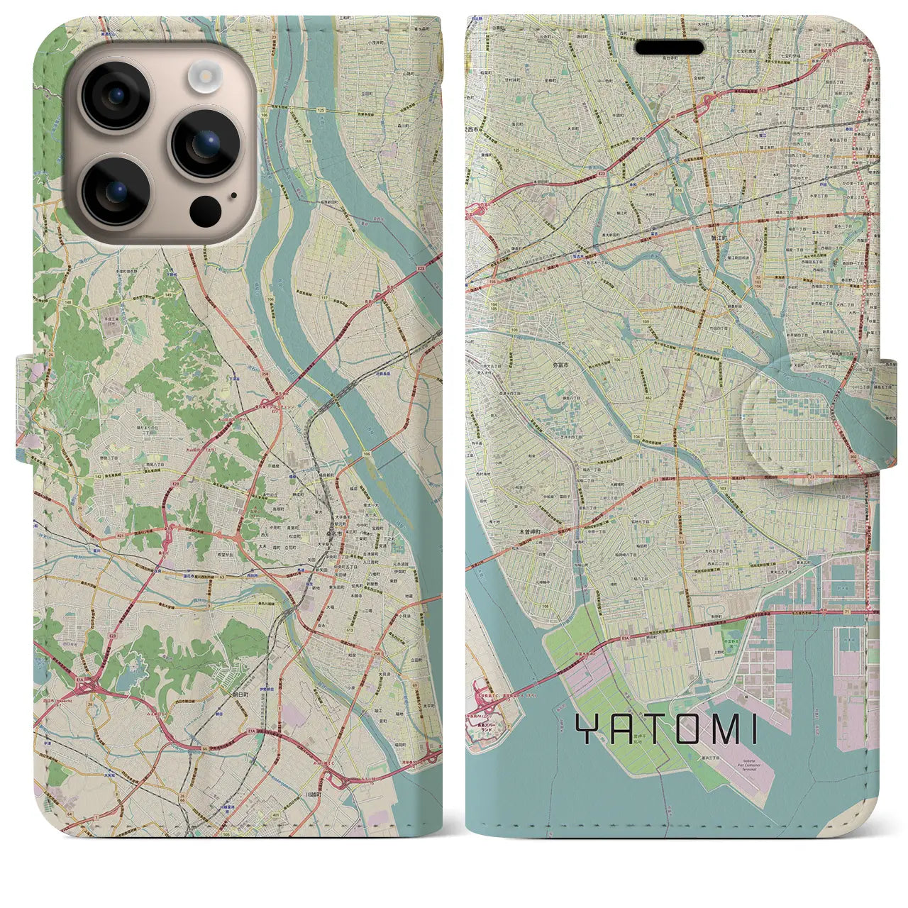 【弥富(愛知県)】地図柄iPhoneケース(手帳タイプ)ナチュラル・iPhone 16 Plus 用