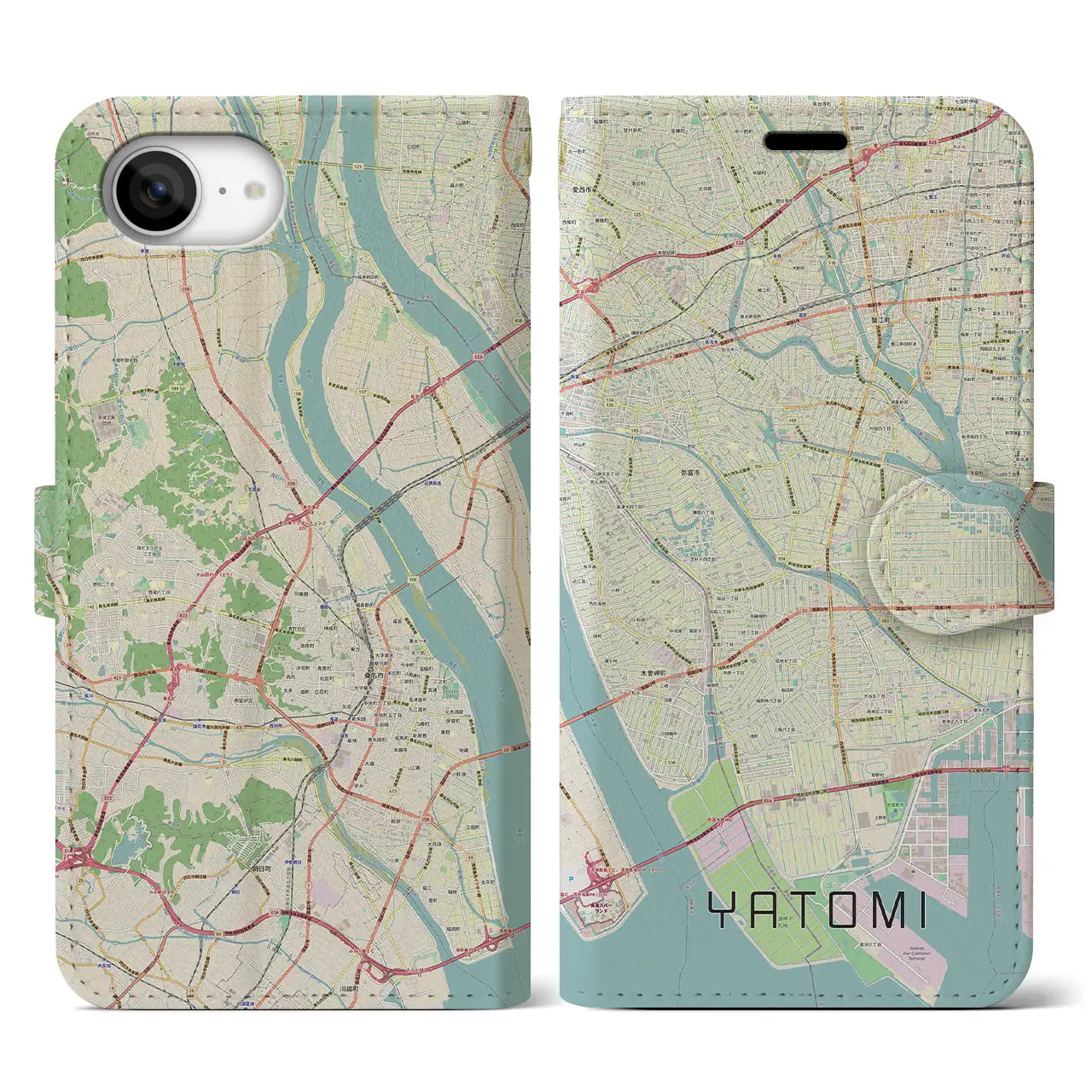 【弥富(愛知県)】地図柄iPhoneケース(手帳タイプ)