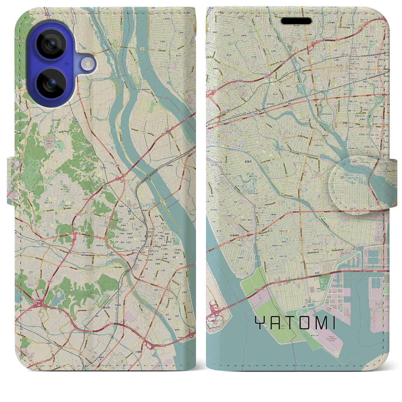 【弥富(愛知県)】地図柄iPhoneケース(手帳タイプ)ナチュラル・iPhone 16 Pro Max 用