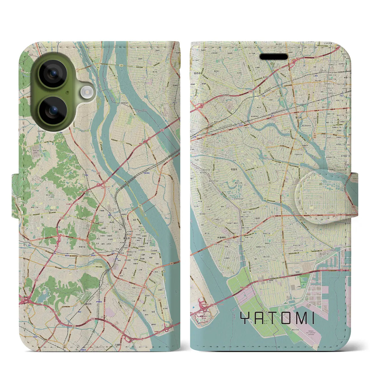 【弥富(愛知県)】地図柄iPhoneケース(手帳タイプ)ナチュラル・iPhone 17 Pro Max 用