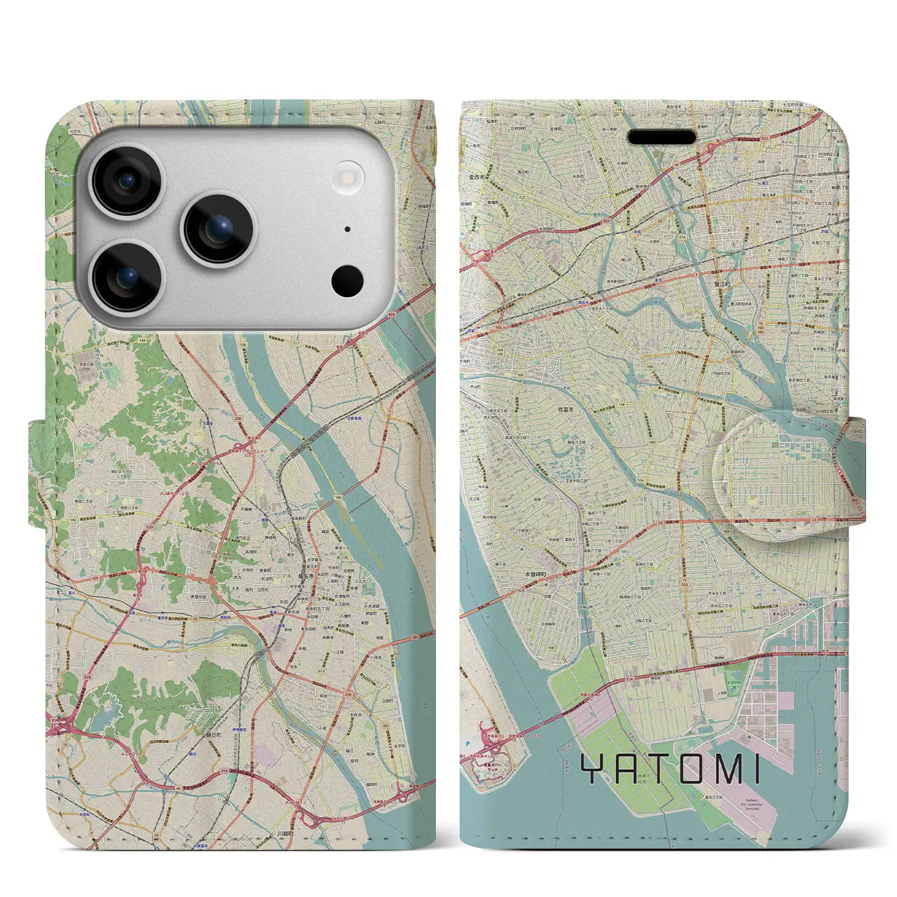 【弥富(愛知県)】地図柄iPhoneケース(手帳タイプ)