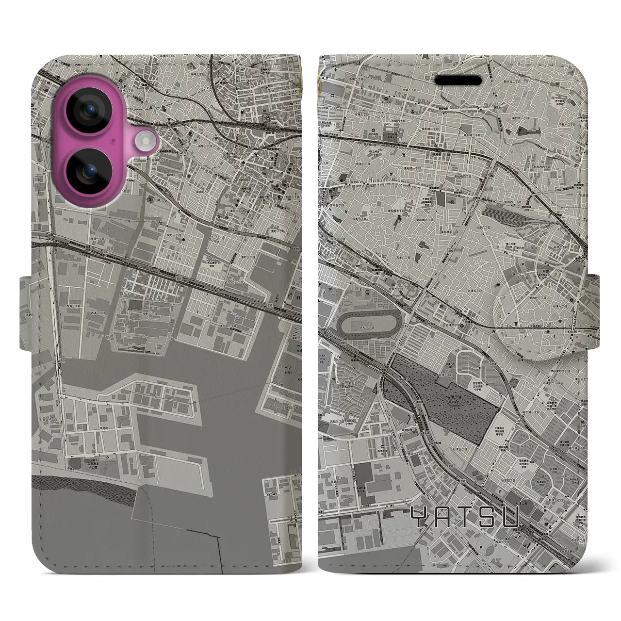 【谷津(千葉県)】地図柄iPhoneケース(手帳タイプ)