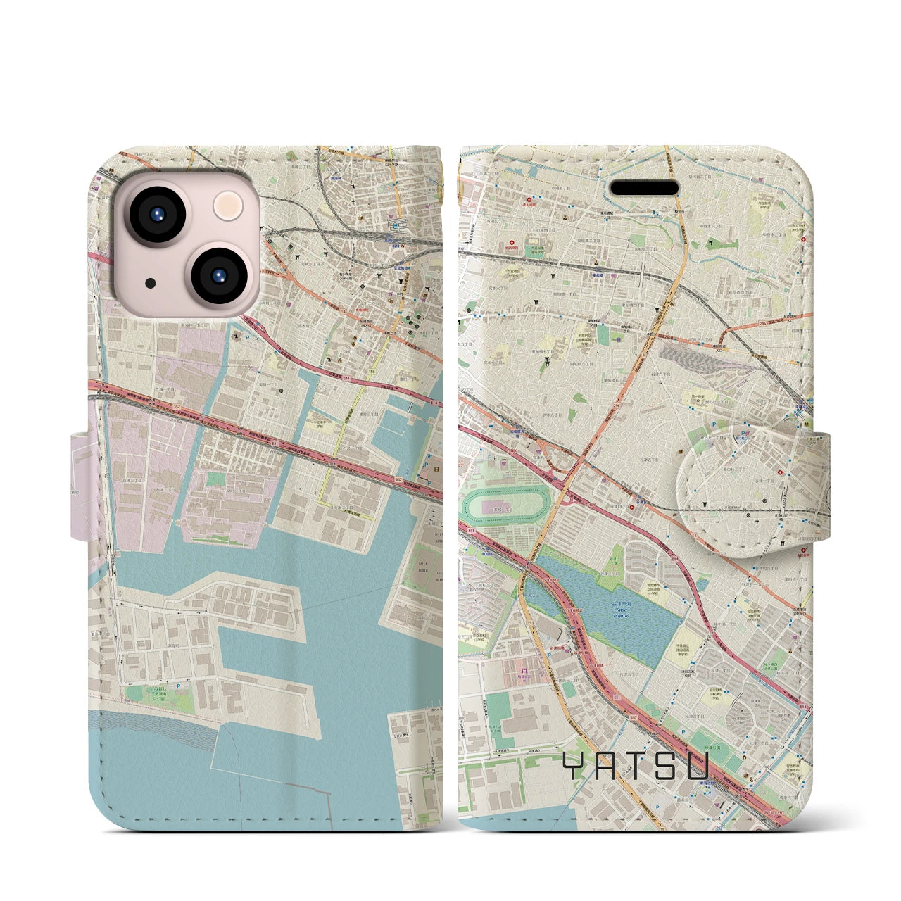 【谷津(千葉県)】地図柄iPhoneケース(手帳タイプ)