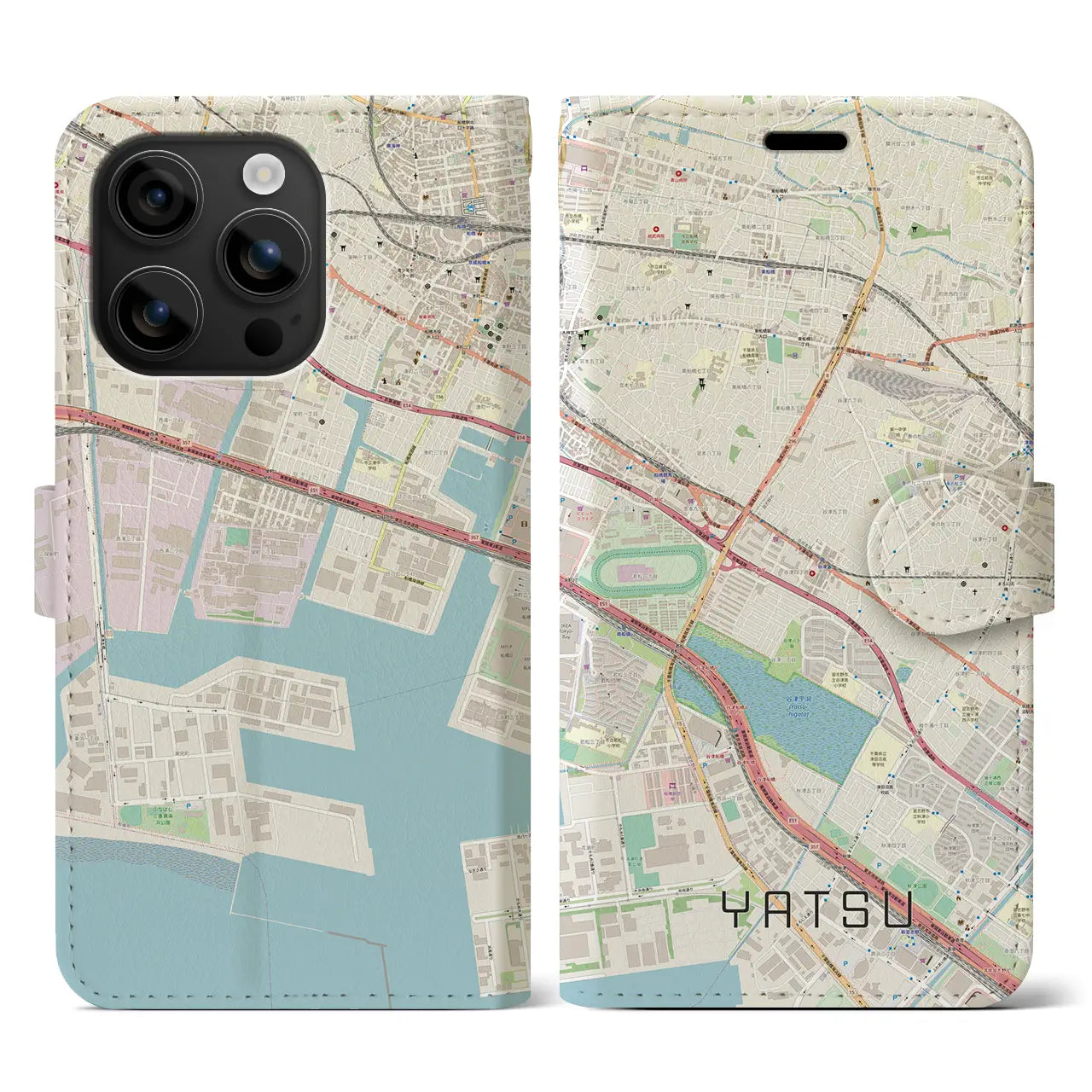 【谷津(千葉県)】地図柄iPhoneケース(手帳タイプ)ナチュラル・iPhone 16 用