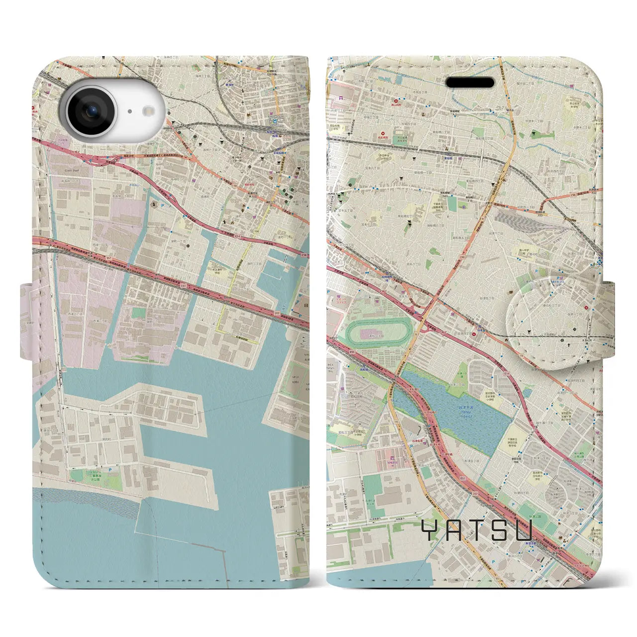 【谷津(千葉県)】地図柄iPhoneケース(手帳タイプ)