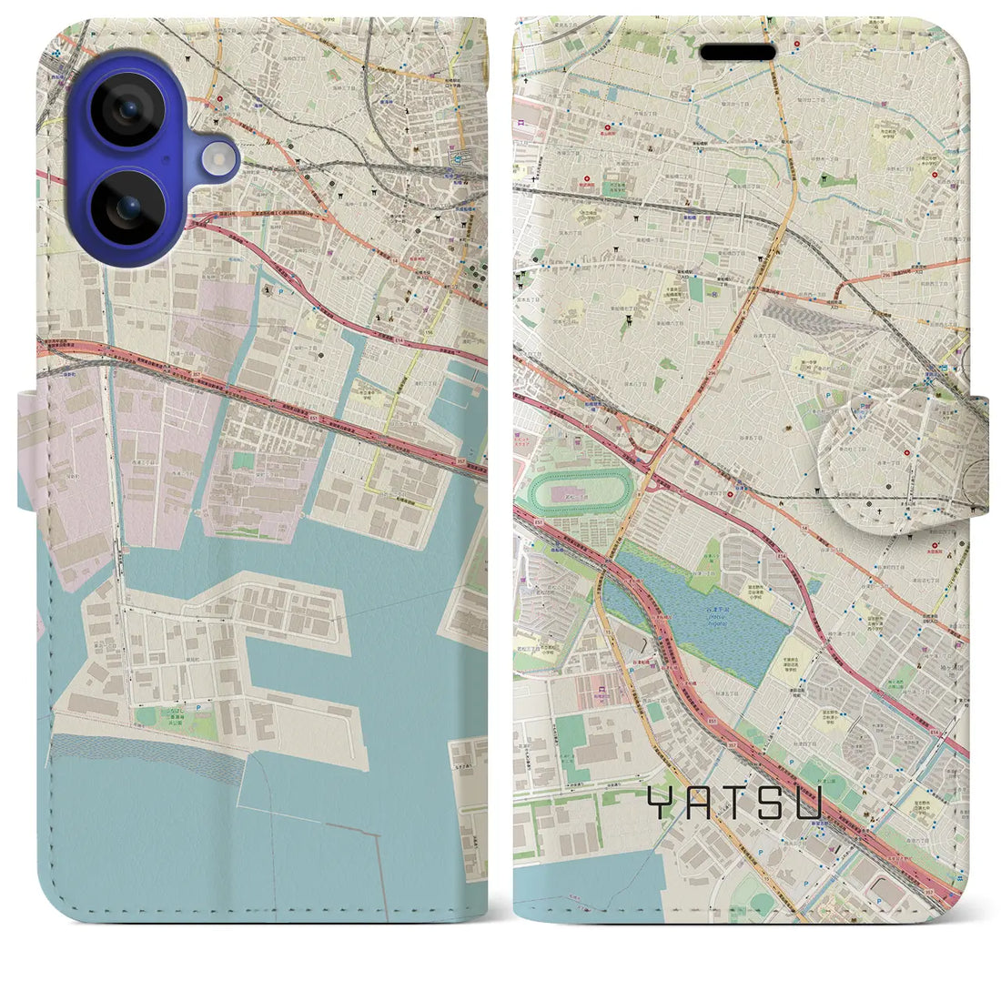 【谷津(千葉県)】地図柄iPhoneケース(手帳タイプ)ナチュラル・iPhone 16 Pro Max 用