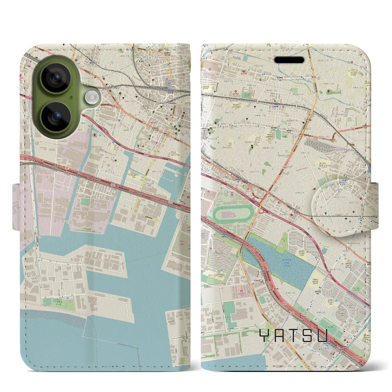 【谷津(千葉県)】地図柄iPhoneケース(手帳タイプ)