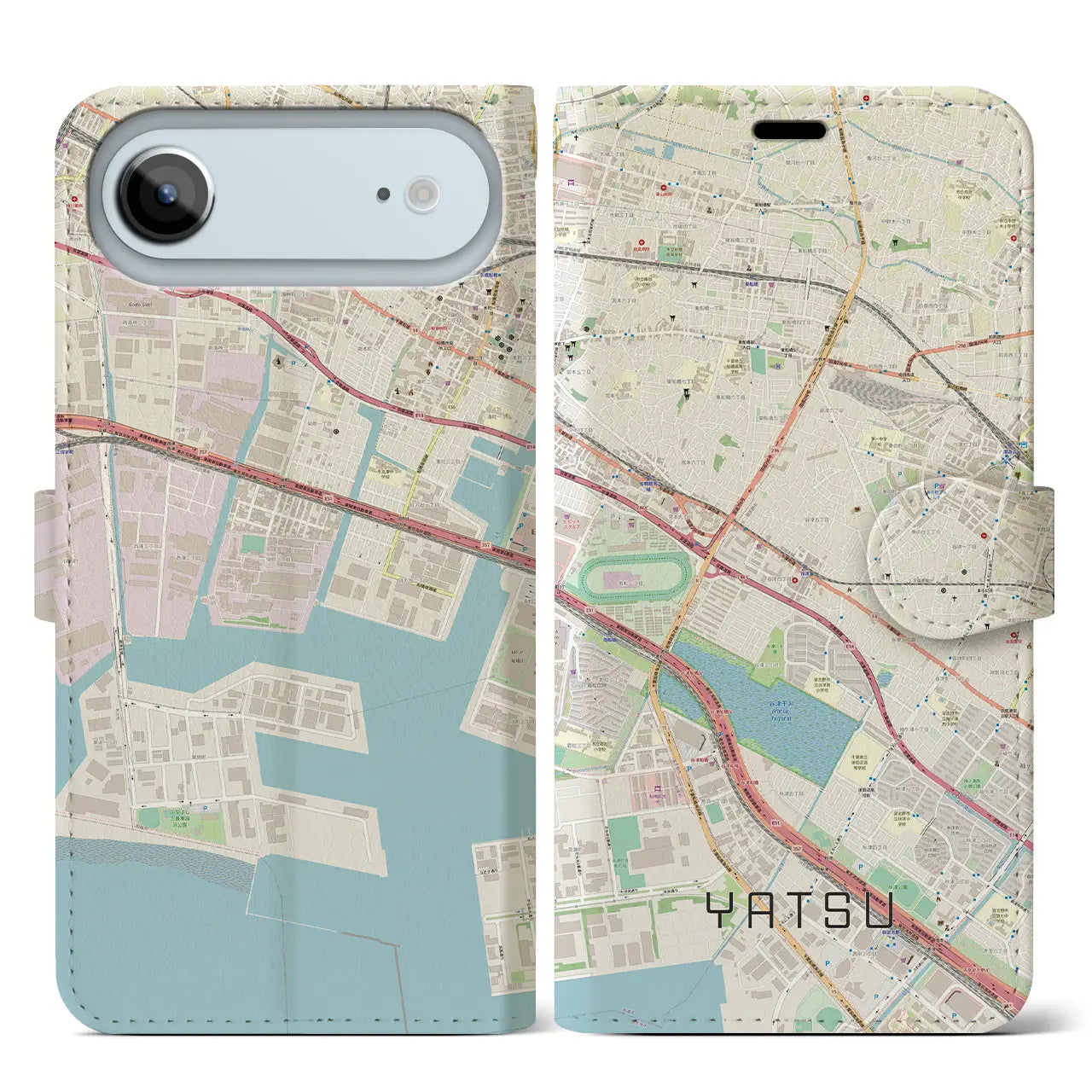 【谷津(千葉県)】地図柄iPhoneケース(手帳タイプ)