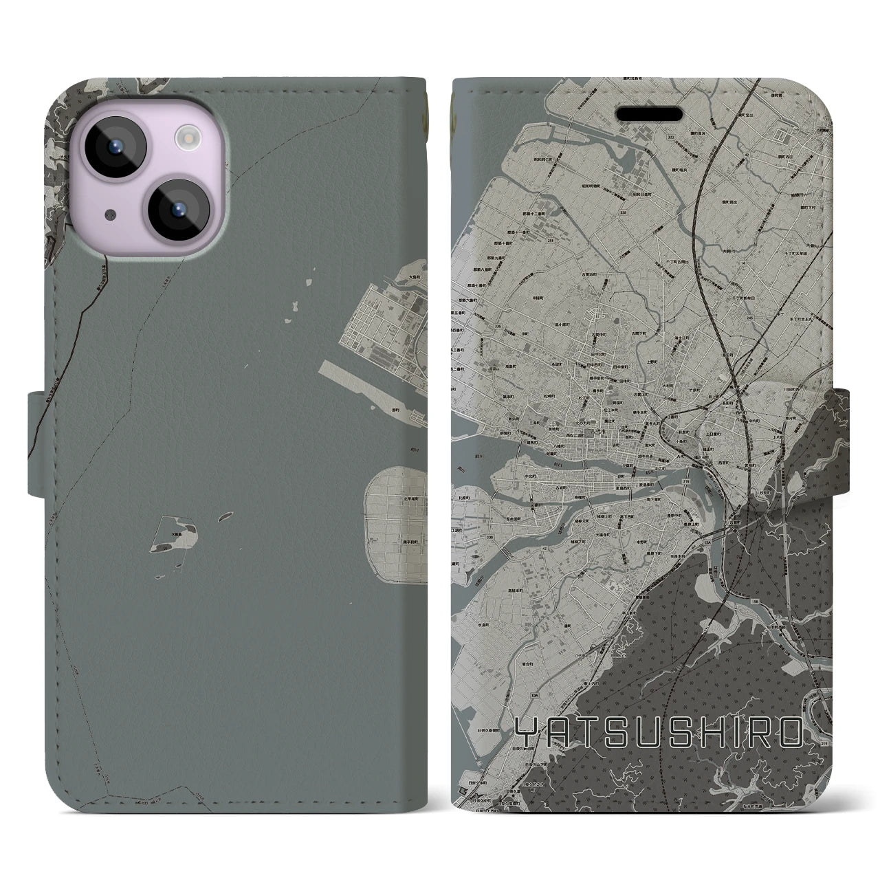 【八代(熊本県)】地図柄iPhoneケース(手帳タイプ)