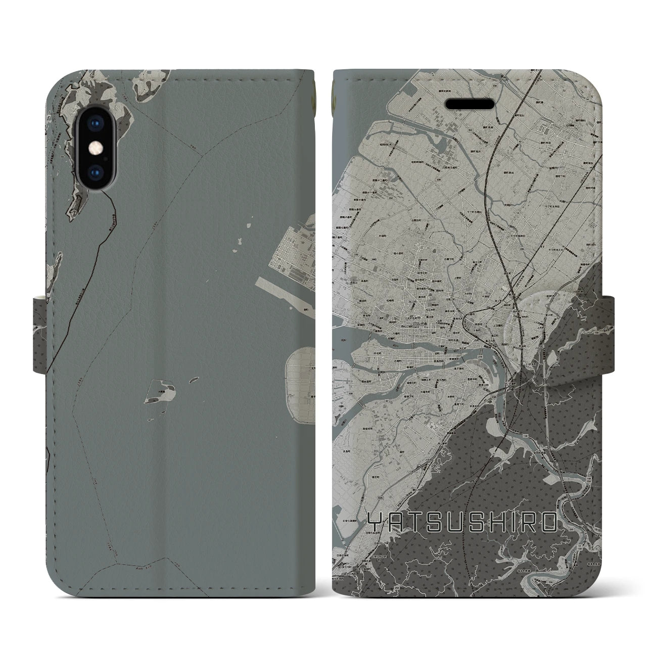 【八代(熊本県)】地図柄iPhoneケース(手帳タイプ)モノトーン・iPhone XS / X 用
