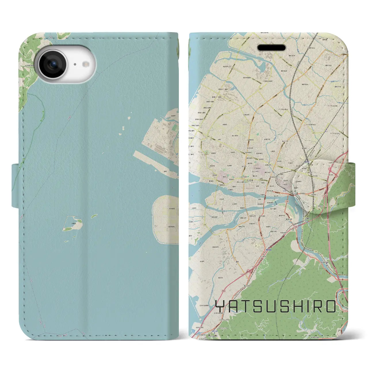 【八代(熊本県)】地図柄iPhoneケース(手帳タイプ)