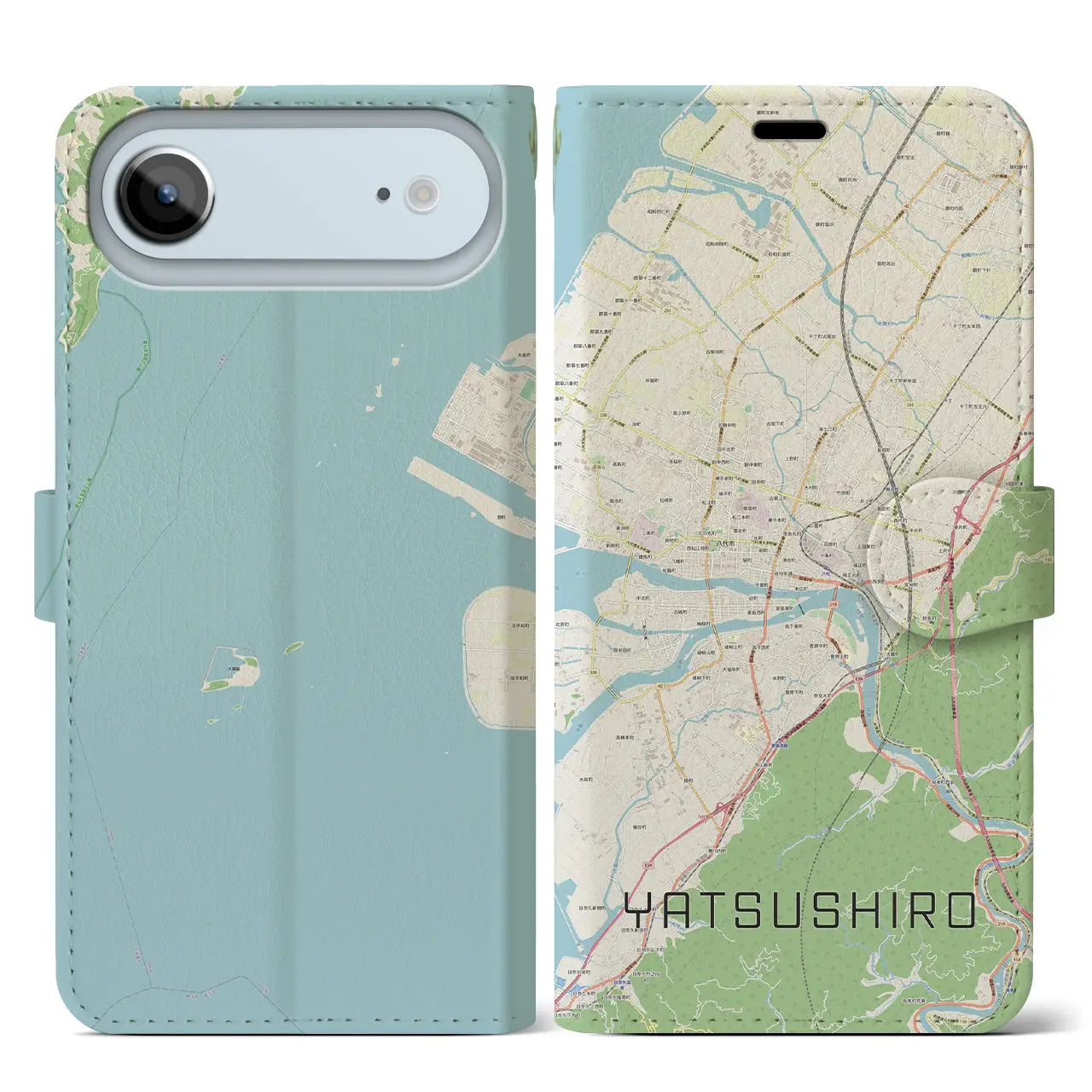 【八代(熊本県)】地図柄iPhoneケース(手帳タイプ)