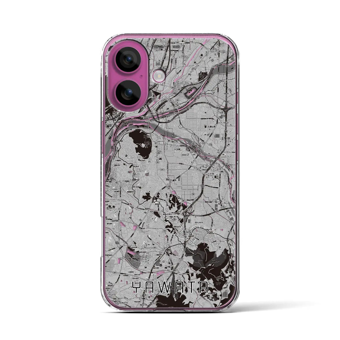 【八幡(京都府)】地図柄iPhoneケース(クリアタイプ)モノトーン・iPhone 16 Pro 用