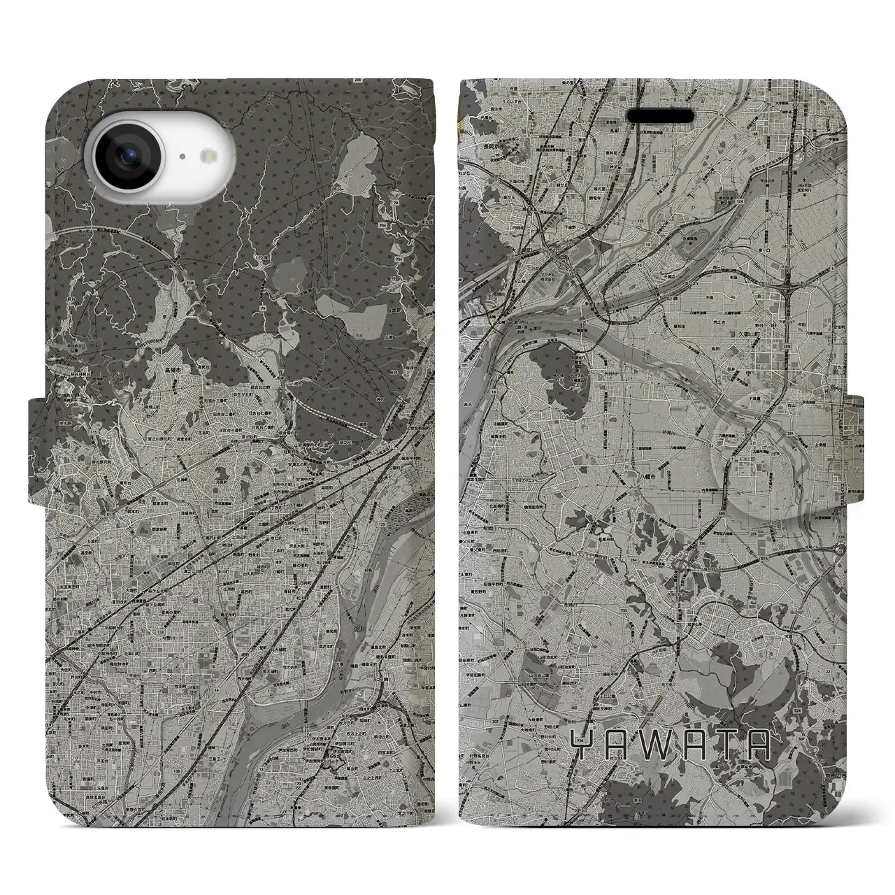 【八幡(京都府)】地図柄iPhoneケース(手帳タイプ)