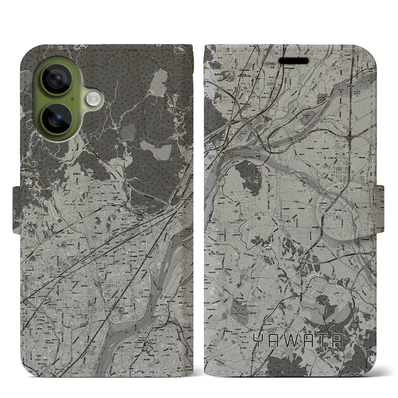 【八幡(京都府)】地図柄iPhoneケース(手帳タイプ)