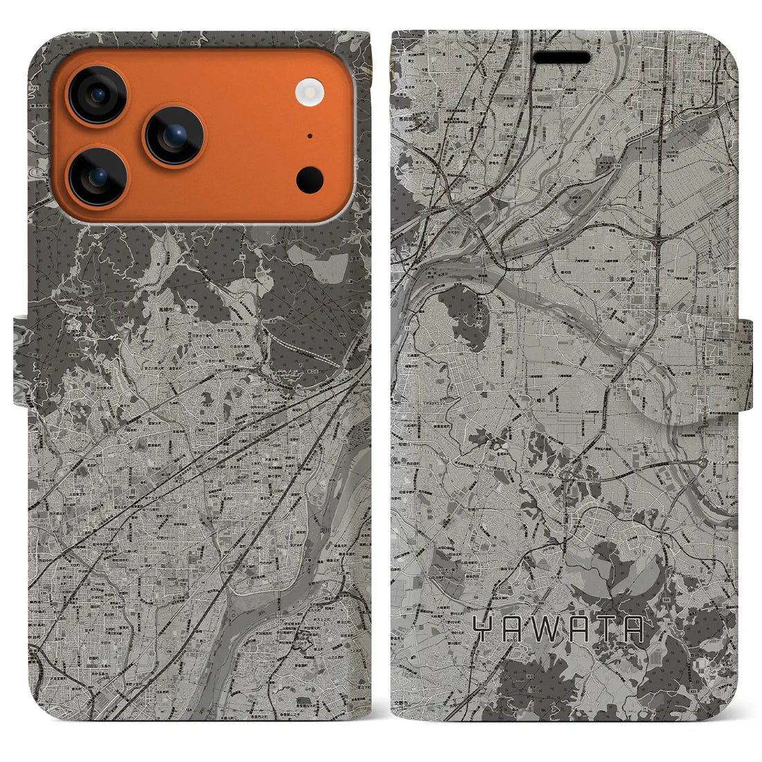 【八幡(京都府)】地図柄iPhoneケース(手帳タイプ)