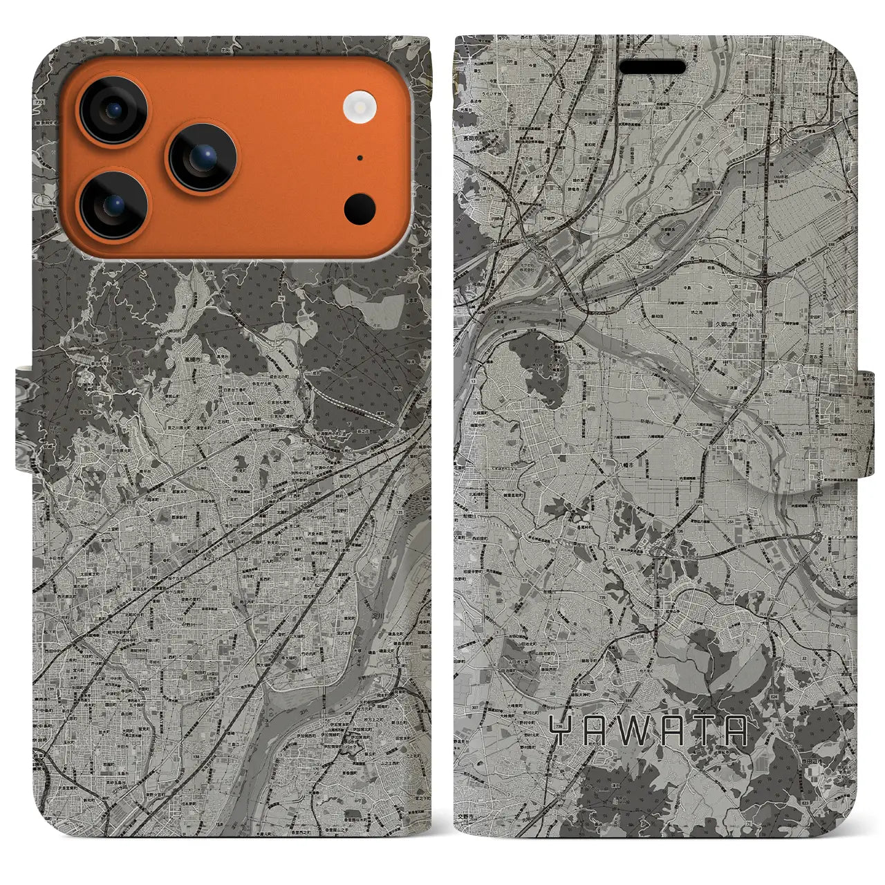 【八幡(京都府)】地図柄iPhoneケース(手帳タイプ)