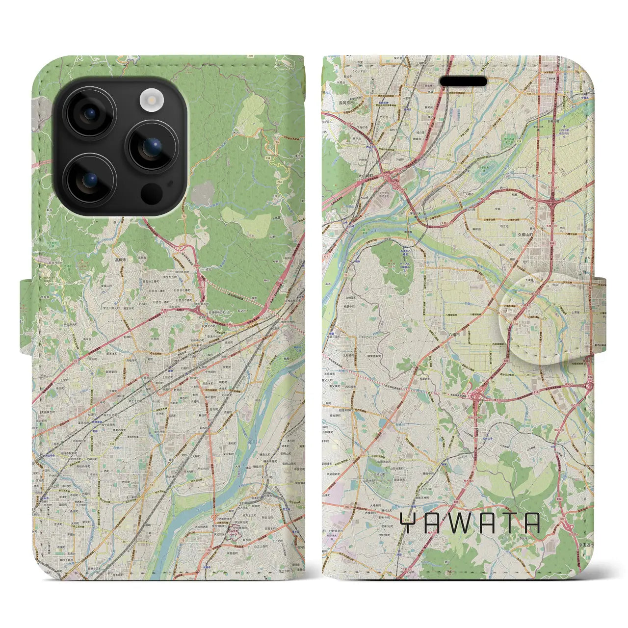 【八幡(京都府)】地図柄iPhoneケース(手帳タイプ)ナチュラル・iPhone 16 用