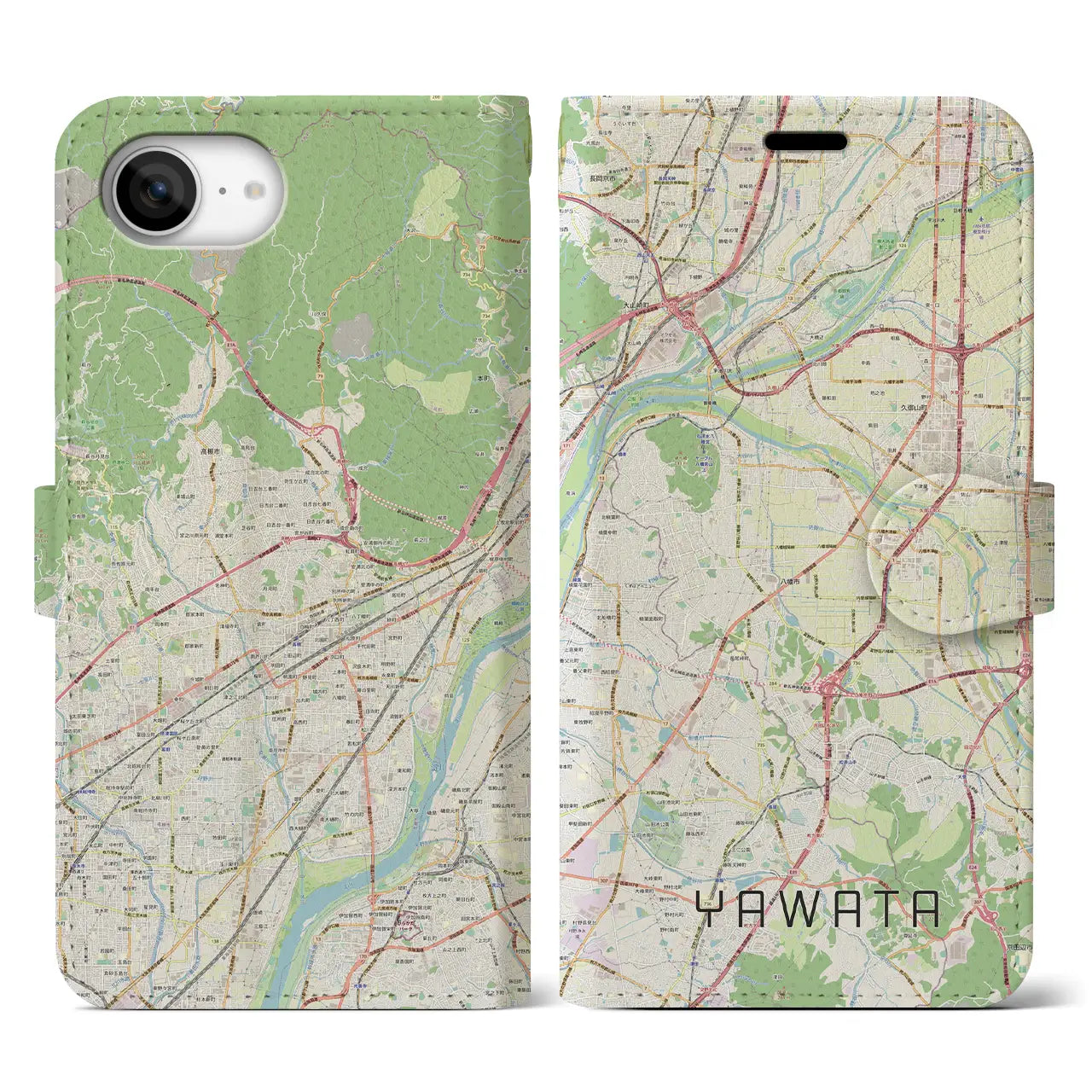 【八幡(京都府)】地図柄iPhoneケース(手帳タイプ)