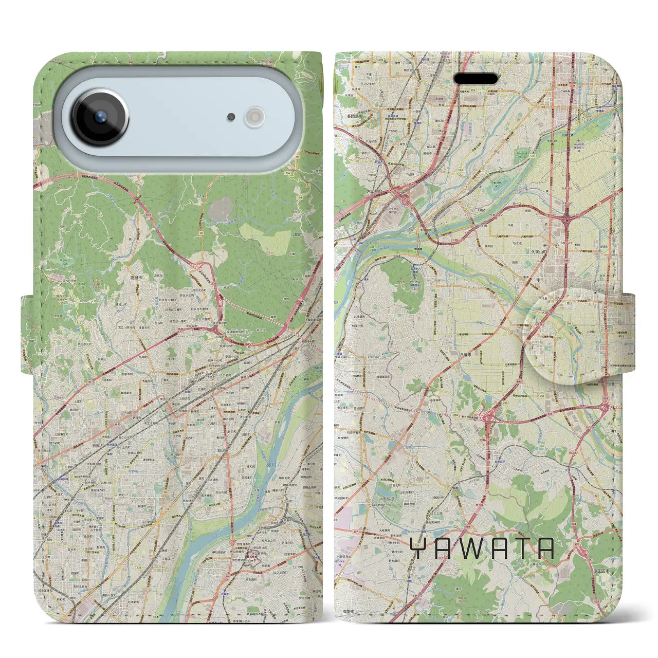 【八幡(京都府)】地図柄iPhoneケース(手帳タイプ)