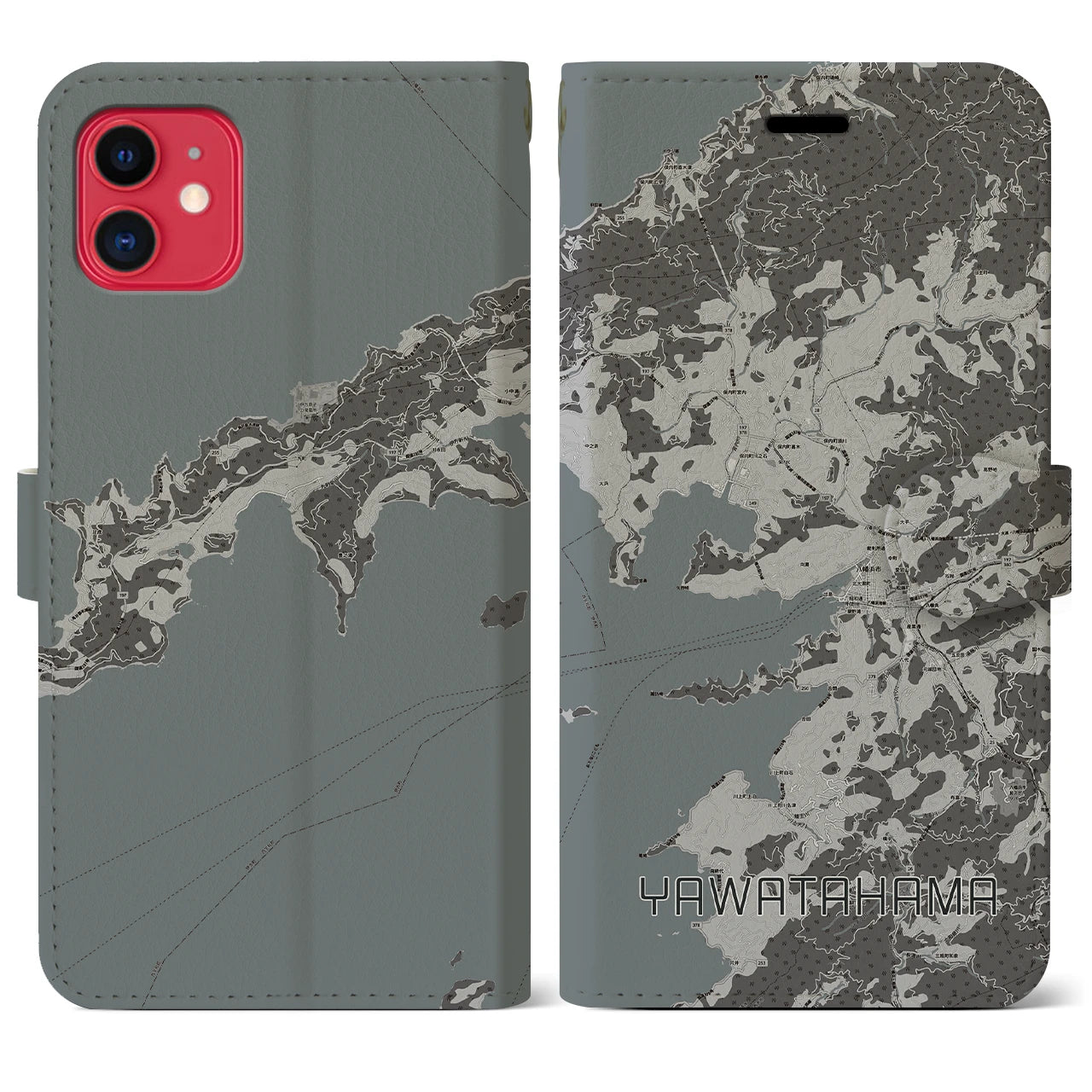 【八幡浜(愛媛県)】地図柄iPhoneケース(手帳タイプ)モノトーン・iPhone 11 用