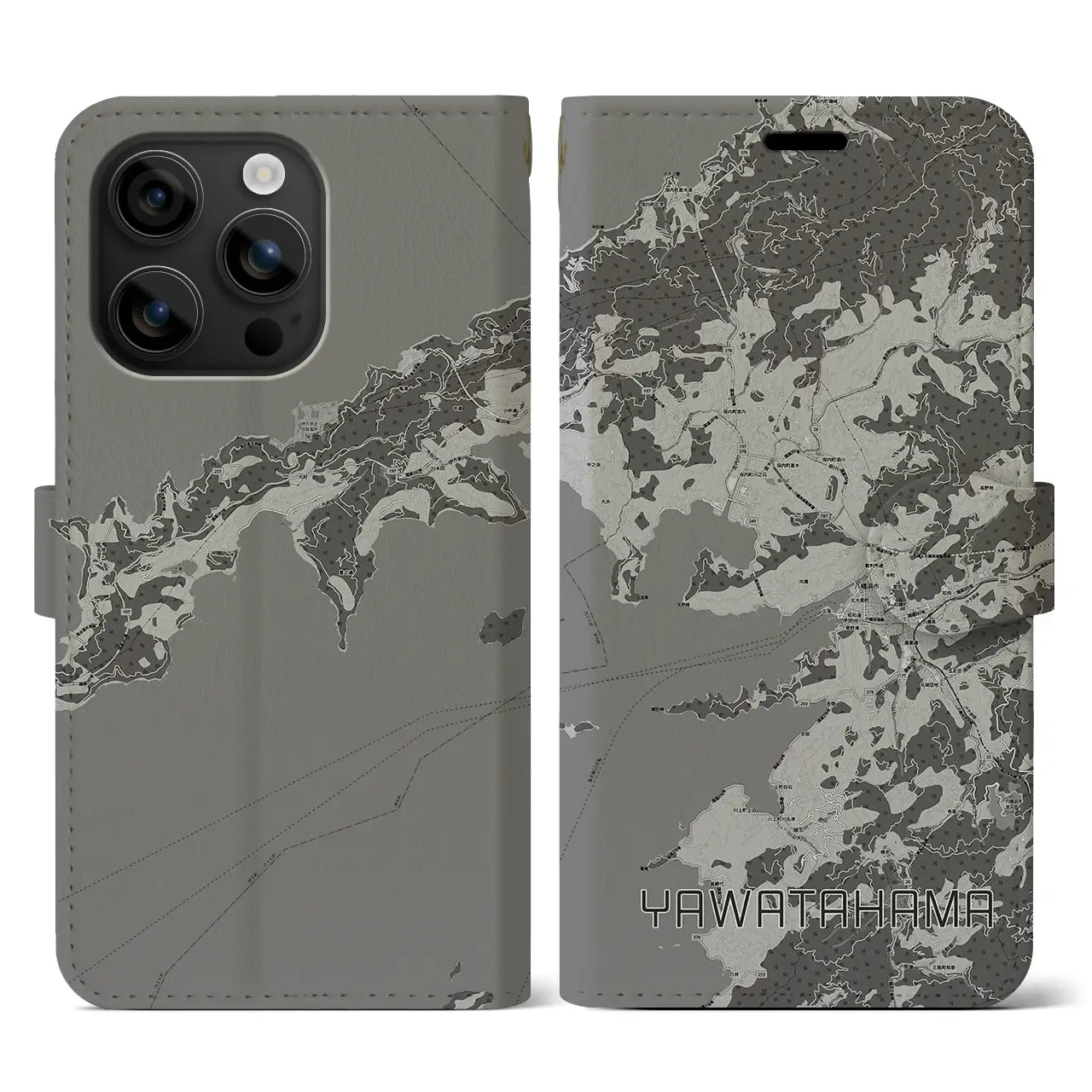 【八幡浜(愛媛県)】地図柄iPhoneケース(手帳タイプ)モノトーン・iPhone 16 用