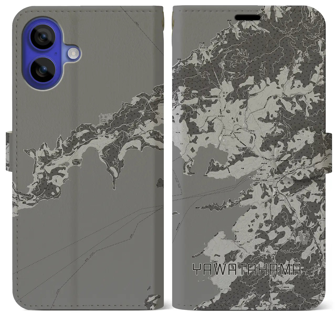 【八幡浜(愛媛県)】地図柄iPhoneケース(手帳タイプ)モノトーン・iPhone 16 Pro Max 用