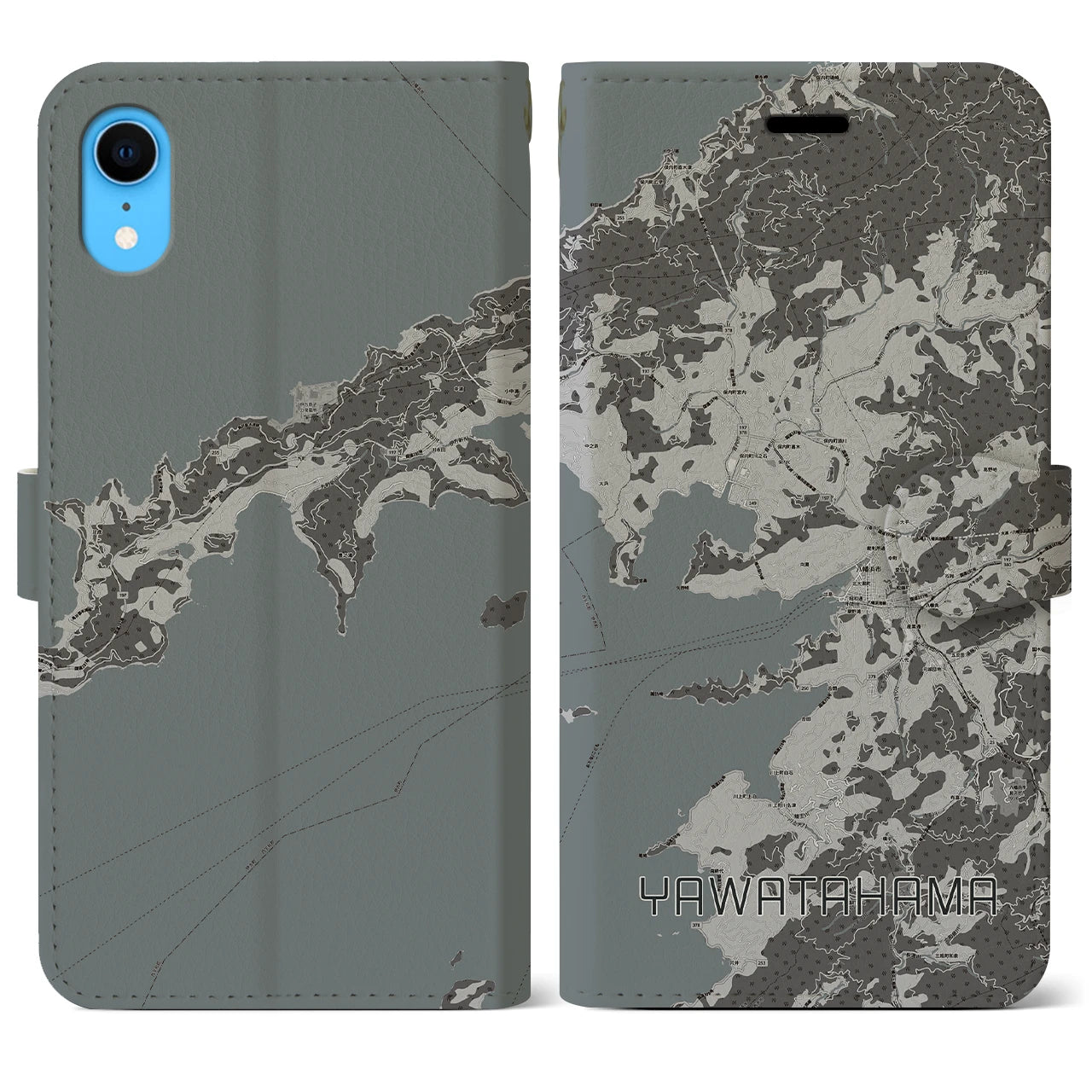 【八幡浜(愛媛県)】地図柄iPhoneケース(手帳タイプ)モノトーン・iPhone XR 用