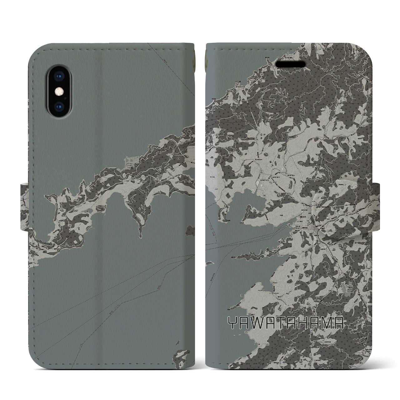 【八幡浜(愛媛県)】地図柄iPhoneケース(手帳タイプ)モノトーン・iPhone XS / X 用