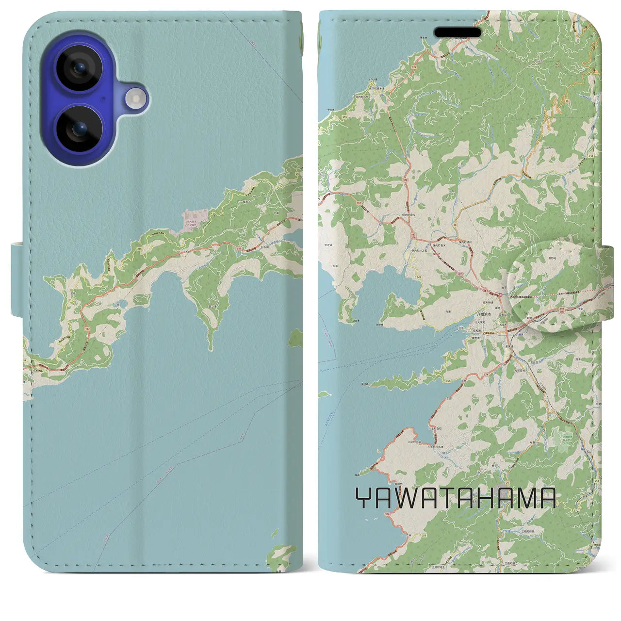 【八幡浜(愛媛県)】地図柄iPhoneケース(手帳タイプ)ナチュラル・iPhone 16 Pro Max 用