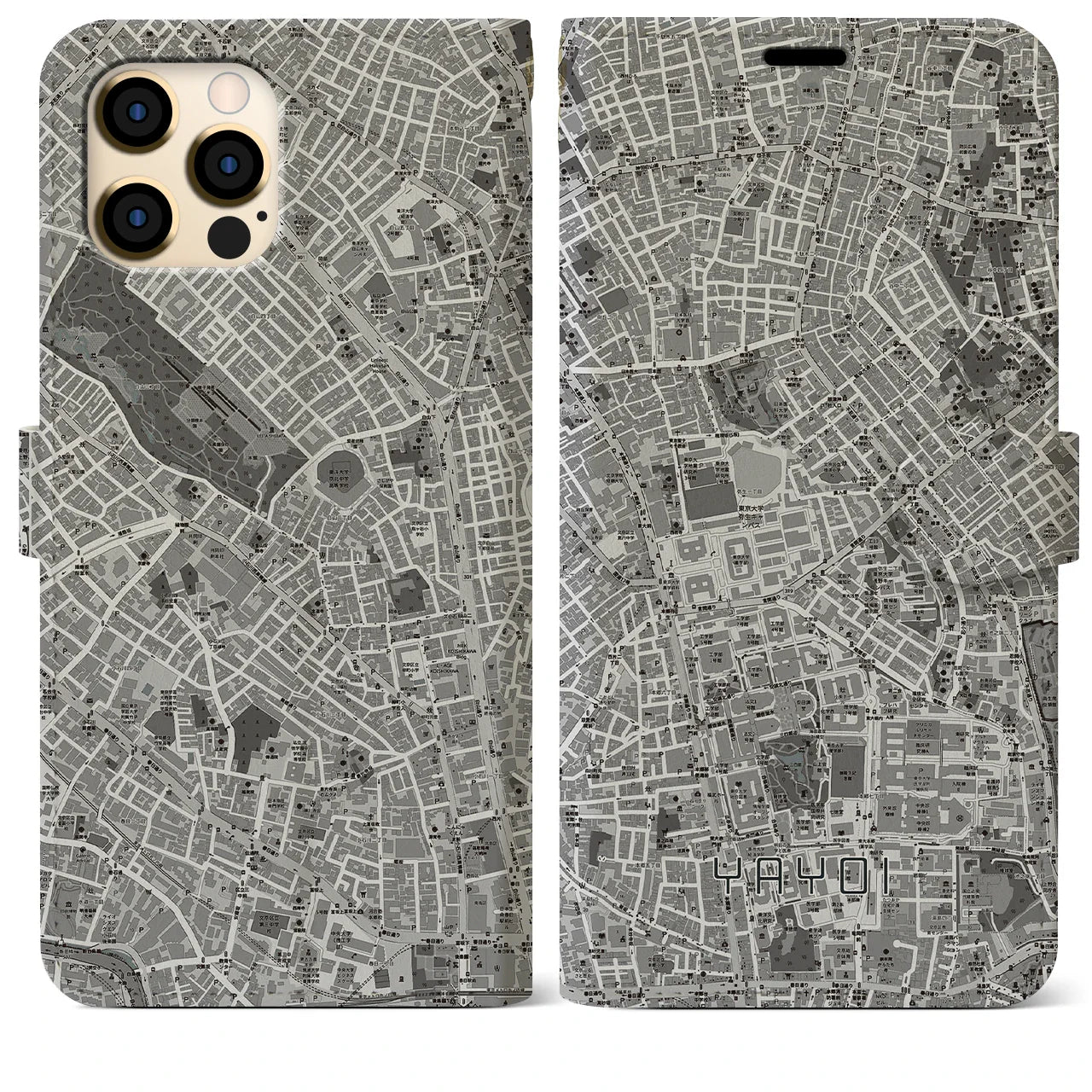 【弥生(東京都)】地図柄iPhoneケース(手帳タイプ)モノトーン・iPhone 12 Pro Max 用