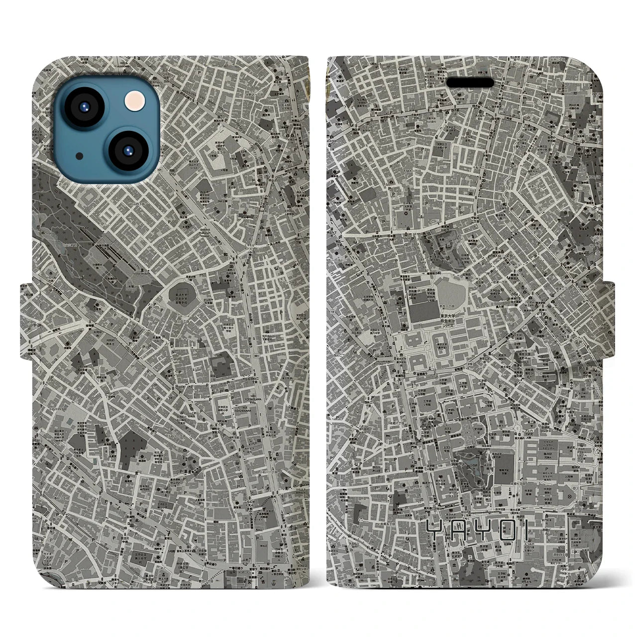 【弥生(東京都)】地図柄iPhoneケース(手帳タイプ)モノトーン・iPhone 13 用