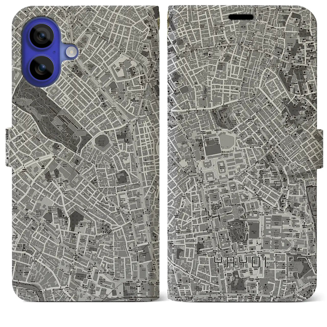 【弥生(東京都)】地図柄iPhoneケース(手帳タイプ)モノトーン・iPhone 16 Pro Max 用